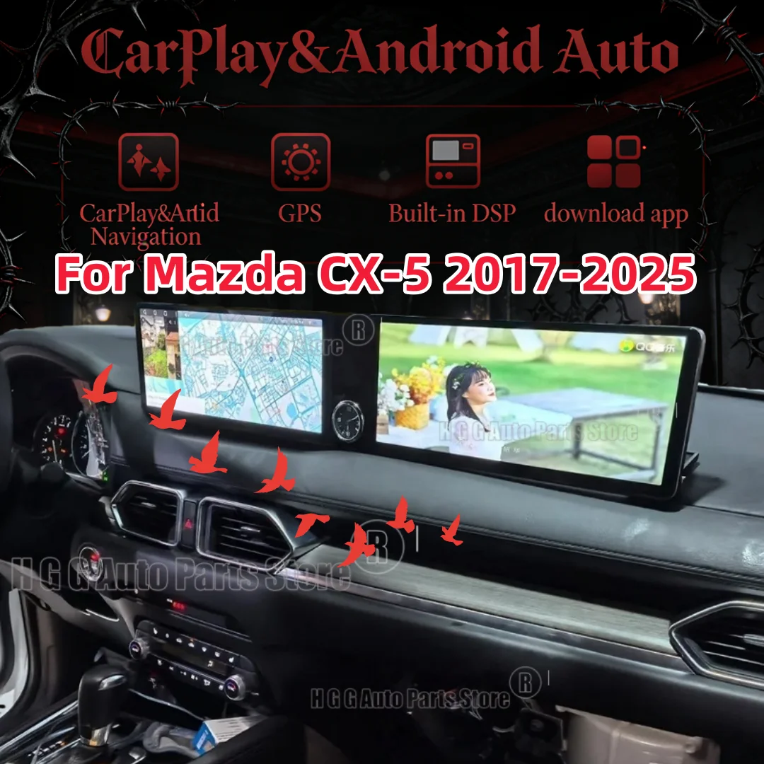 Android 14 For Mazda CX-5 2017-2025 Dual 12.3 Inch Car GPS Radio Navigation CarPlay HD Touch Screen Head Unit Multimedia Player