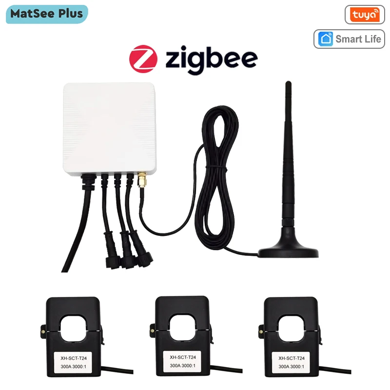 Tuya Smart 3 Phase Single Phase ZigBee Energy Meter KWh Power Monitor 500A 300A 200A 120A 80A with Clamp Current Transformer