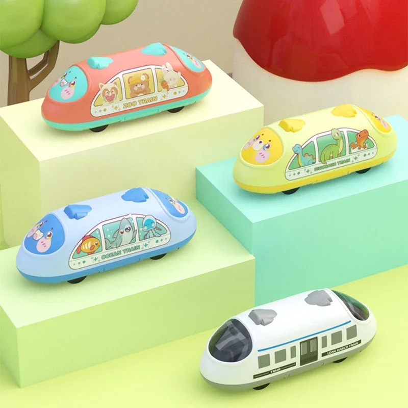 Cute Little Animal Two-way Pull Back Car Simulation Subway Forward And Backward High Speed Rail Inertia Car Kids Car Toy