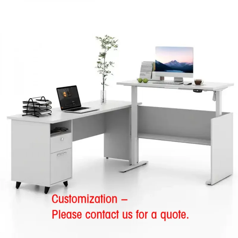 custom.Modern Wooden Ergonomic Height Adjustable Sit to Stand Executive  L-shaped Office Desk with Drawer