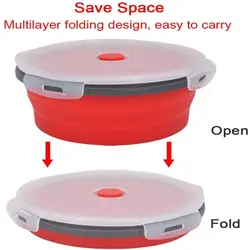 Round Silicone Folding Lunch Box Microwave Folding Bowl Portable Folding Food Container Box Salad Bowl With Lid