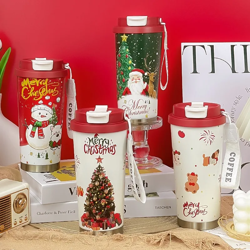 Santa Claus Cartoon Thermo Cafe Coffee Mug Car Thermos Mug 500MLTravel Thermo Cup for Tea Water Coffee Christmas Gifts