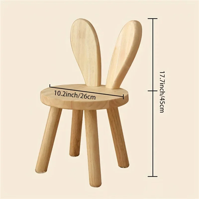ABLN-2X Small Board Stool, Cute Ears Solid Wood Small Stool, Decorative Stool Children Chair