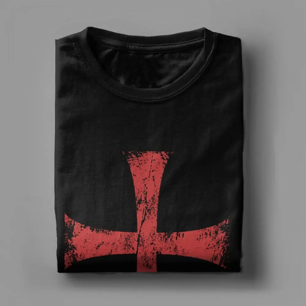 Men Tshirt Distressed Crusader Knights Templar Cross T Shirts Premium Cotton T-Shirt Crewneck Tee Short Sleeve Clothes Plus Size