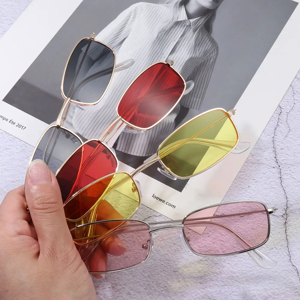 Retro Small Oval Women's Sunglasses Brand Shades 2021 Classic Candy Color Metal Rectangular Sun Glasses Korea Eyewear UV400