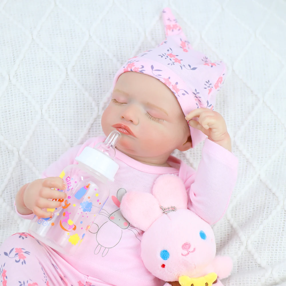 18인치 리본 베이비 돌 걸 로잘리 이미 페인팅 완료된 리본 슬리핑 뉴본 베이비 리얼리틱 3D 스킨 컬렉터블 아트 돌