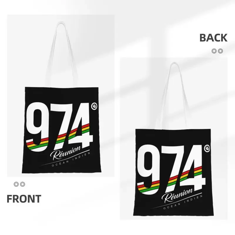 Funny 974 Reunion Isalnd Shopping Tote Bags Recycling Rasta Strips Grocery Canvas Shoulder Shopper Bag