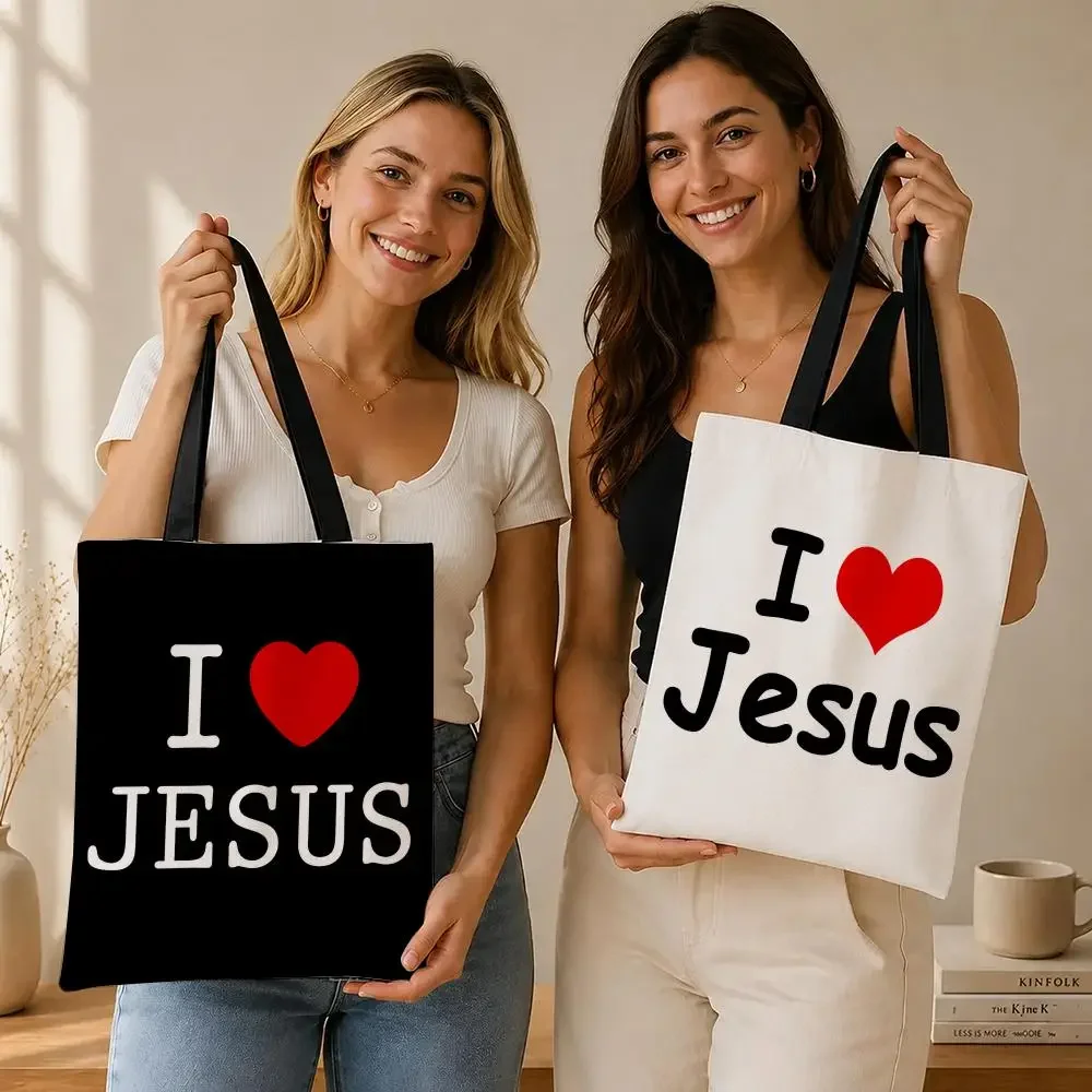 Faith Printed Heart Graphics Storage Bags Canvas  bag, suitable for work, school, and daily commutes, reusable shopping bag
