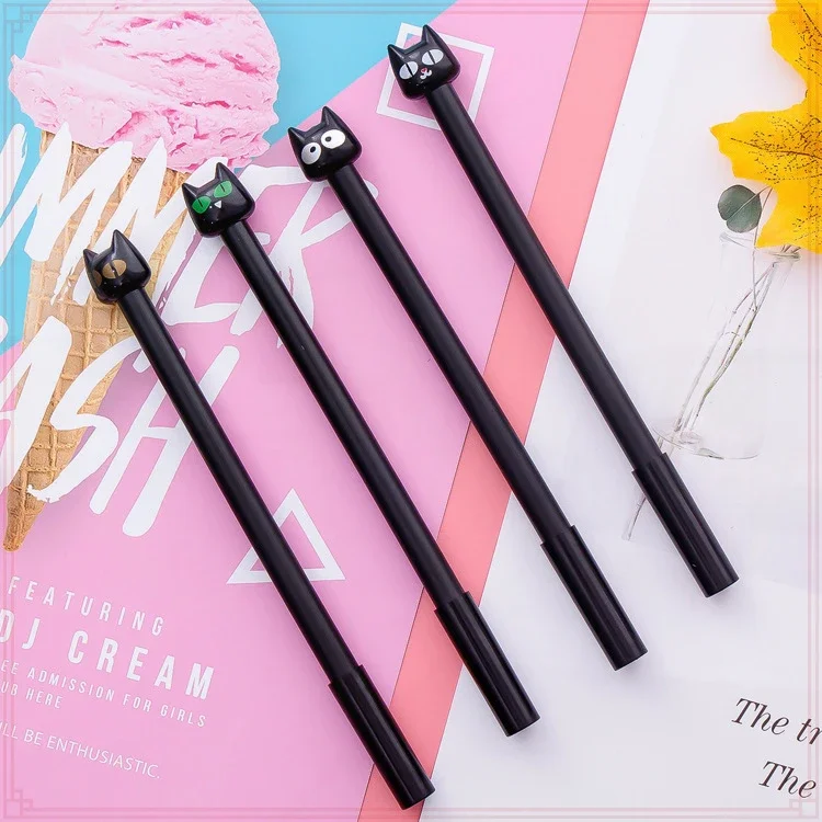 24 Pcs Wholesale Creative Little Black Cat Head Cute Gel Pens Signature Pen Student Stationery