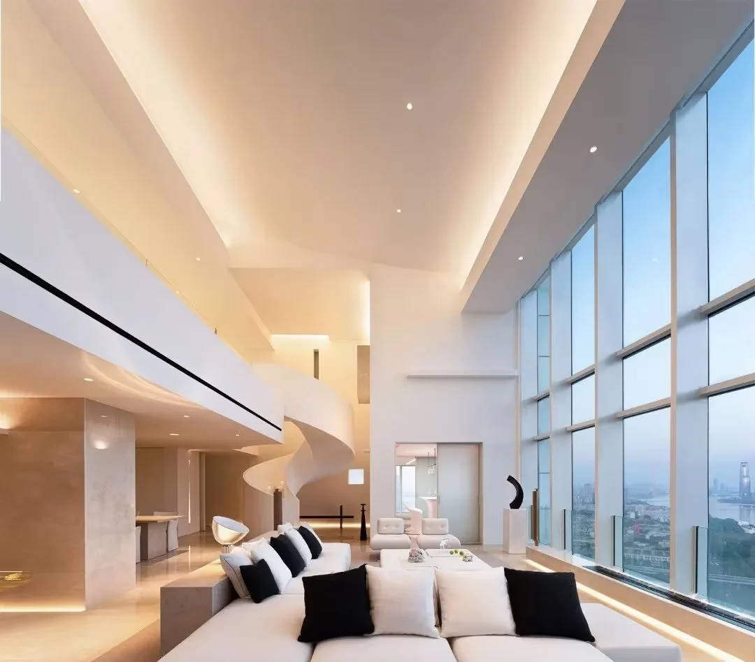 บ้านวิลล่าสไตล์ร่วมสมัยสีขาวอบอุ่นและสบายตา รุ่น Sanhai  แบบจำลอง 3 มิติ Max Rendering แนวคิดมืออาชีพ แบบแปลนบ้านใหม่ ออกแบบตกแต่งภายใน