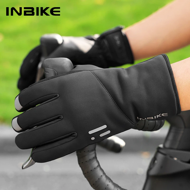 

INBIKE Зимние велосипедные перчатки для мужчин, термовелосипедные перчатки с сенсорным экраном, противоскользящим захватом и амортизацией для холодной погоды