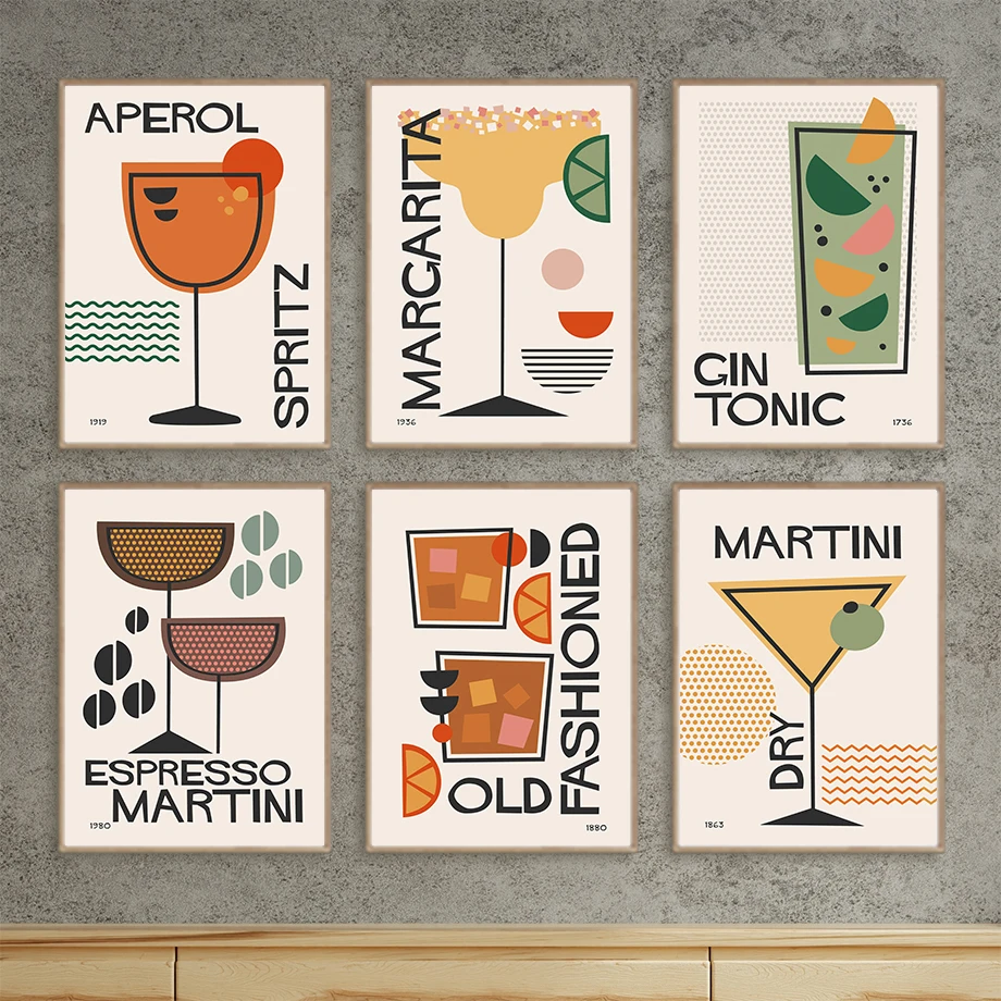 Kitchen Restaurant Bar Wall Art Mural Cocktail Martini Gin Tonic Aperol Canvas Painting Poster Prints Pictures Living Room Decor