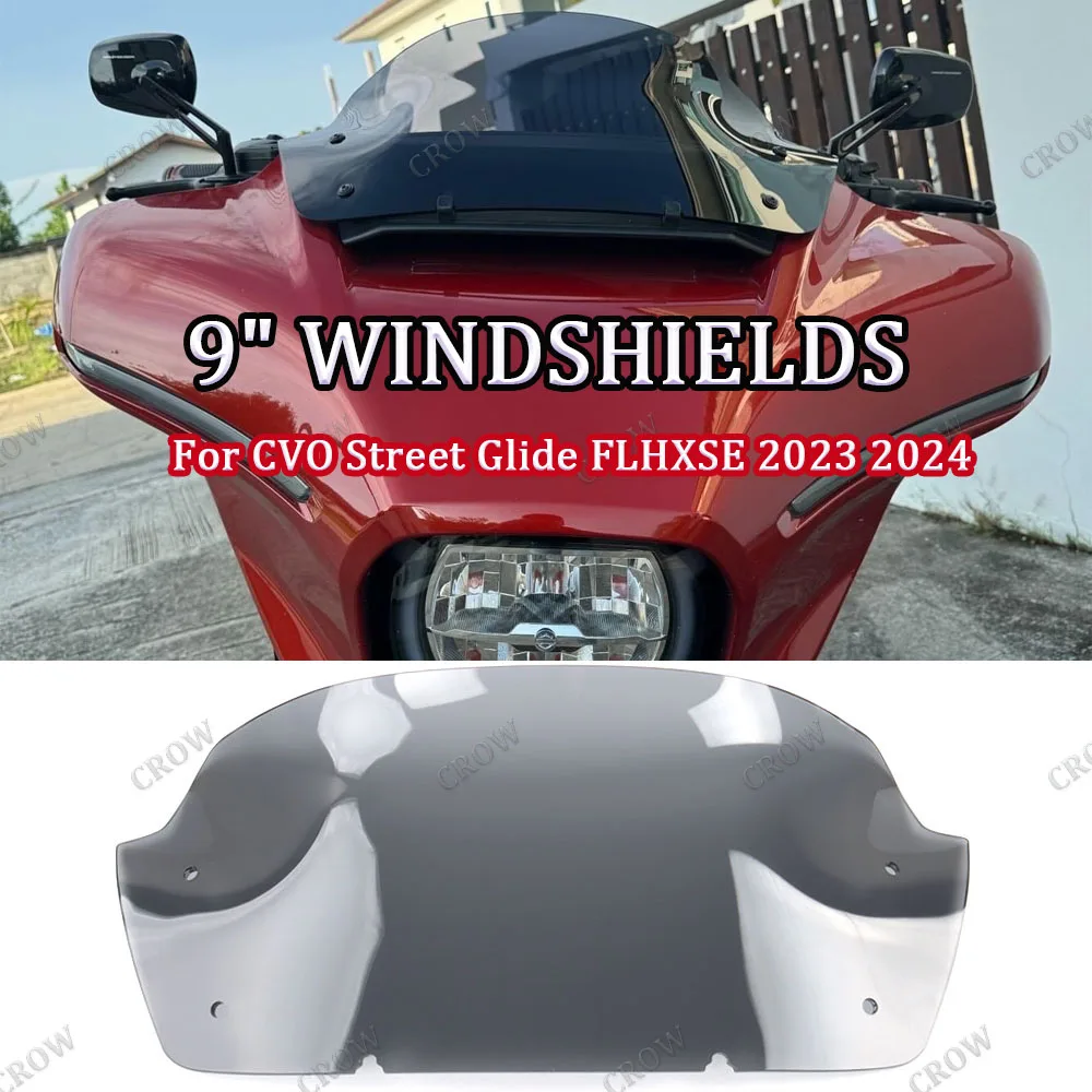 

New Motorcycle Windshield 9" Windshields Windscreen Wind Deflector Accessories For Harley CVO Street Glide FLHXSE 2023 2024