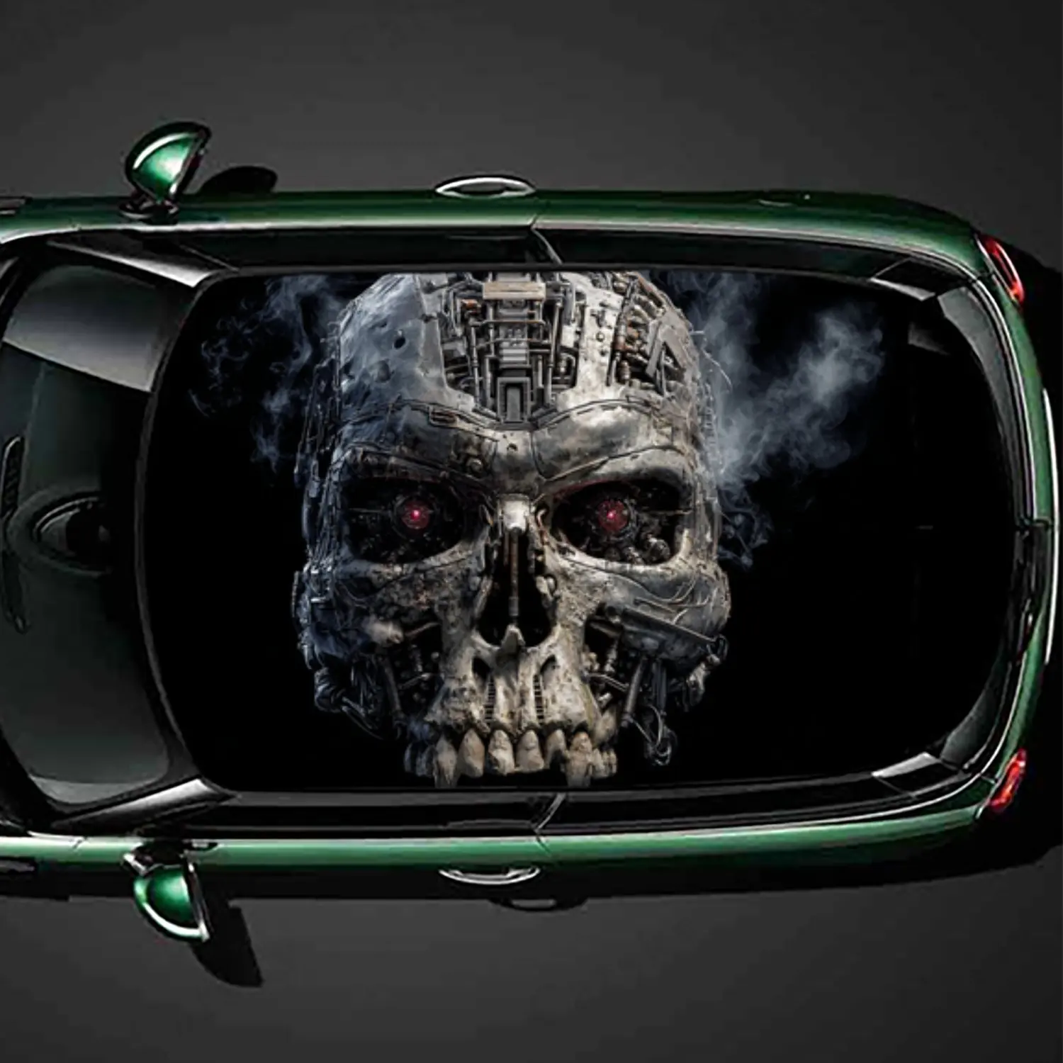 

Mechanical Skull Red Eyed Shadow Print PVC Car Roof Sticker, Self-Adhesive Waterproof Car Vinyl Decal, Car Decoration Protection