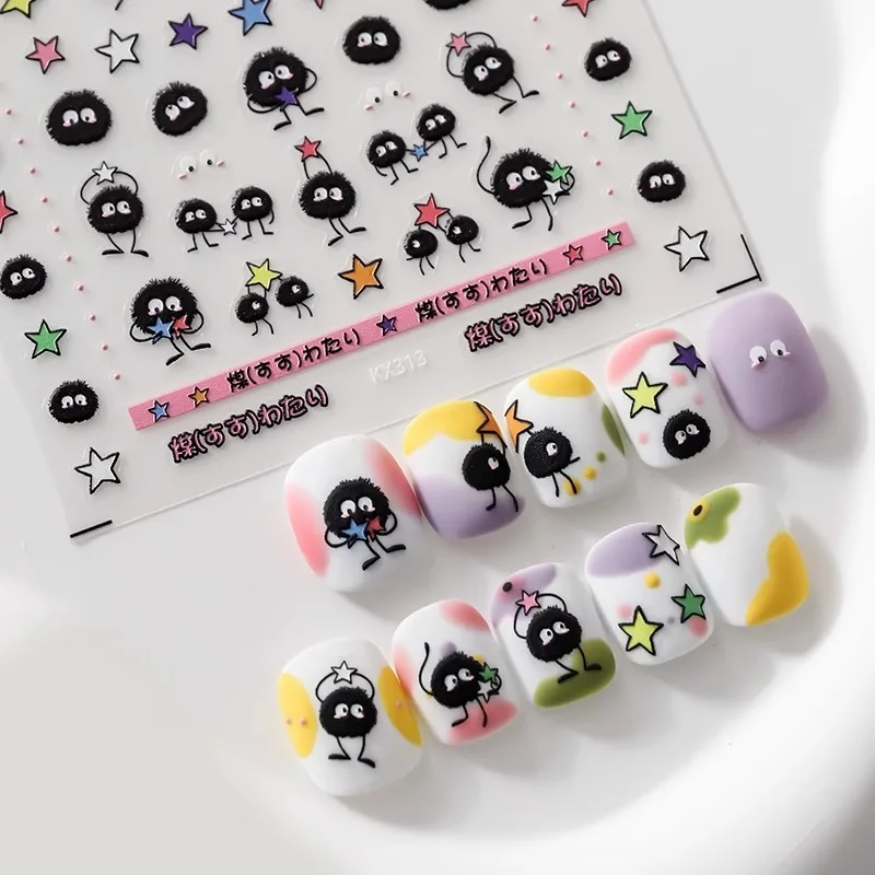 Chibi karakter Susuwatari Eggette Kawali Anime Cartoon nagelstickers Kawii Nail Art Weeb Cartoon Relief zelfklevende sticker