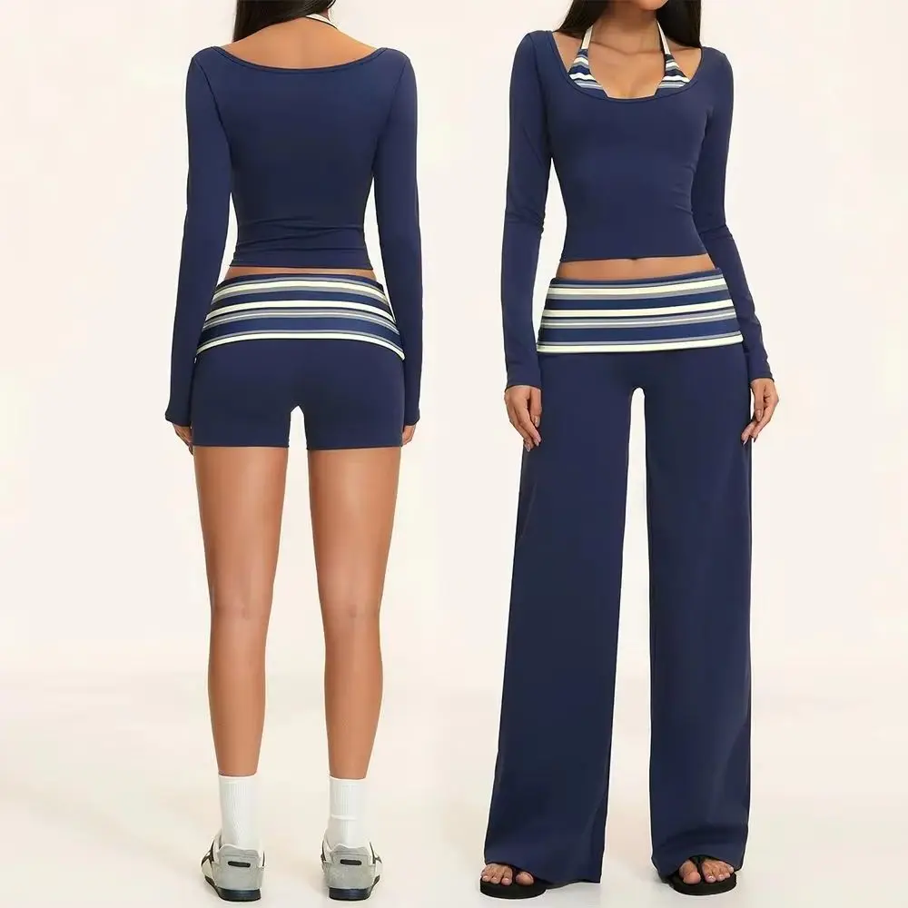 2PCS Women's Stripes And Polka Dots Yoga Set Slim Fit Fitness Sports Suits Gym Clothes Female Tracksuits Yoga Outfits Sportswear