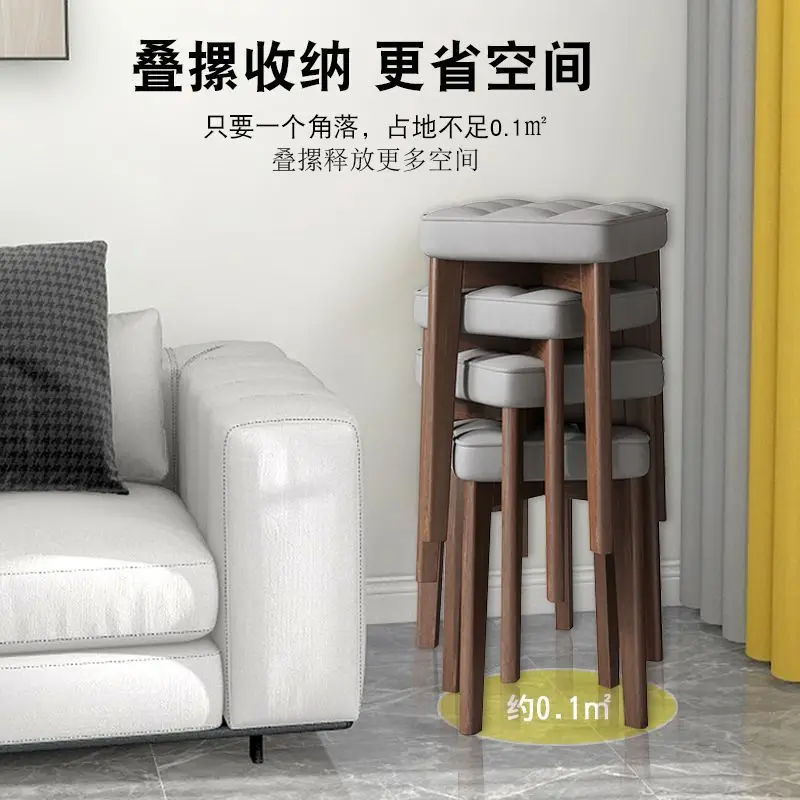 High-grade Commercial Solid Wood Legs Household Stackable Soft Bag Living Room Modern Simple Bench Dining Table Square Stool