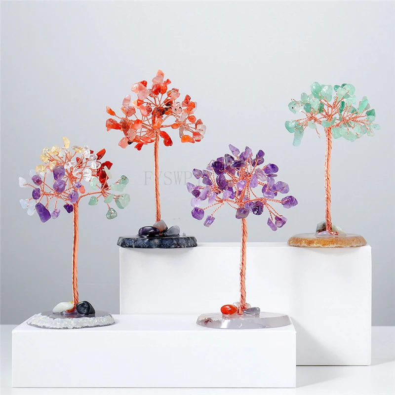 

3pcs Natural Crystal Handmade Tree Gravel Agate Bottom Tree Handmade Woven Potted Flower Tree Home Decoration