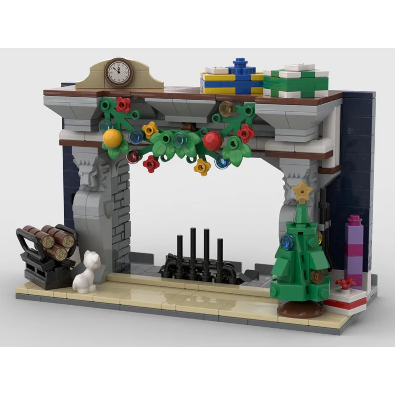

MOC-241226 Christmas Fireplace Building Block New Creative Gifts Small Blocks Fireplace Smartphone Holder 499PCS