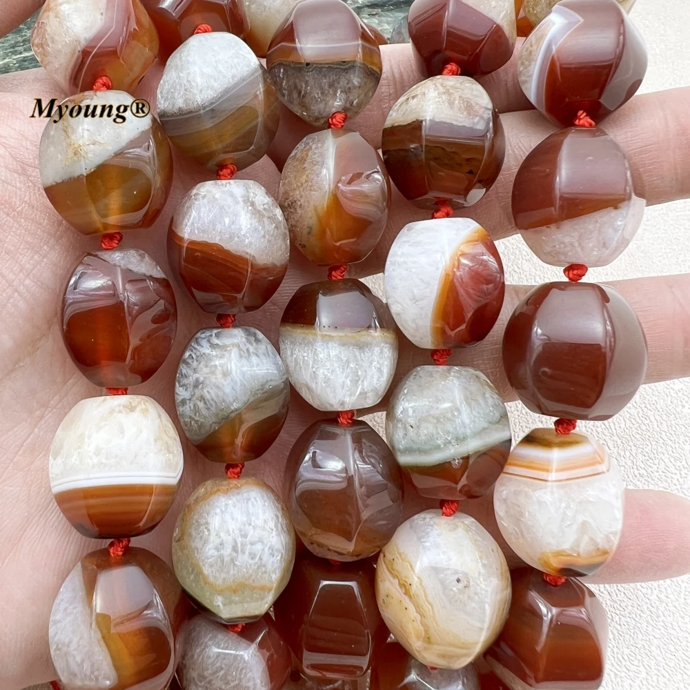 Large Faceted Natural Red Agates Quartz Lantern Nugget Beads For DIY Earring Jewelry Making MY231219