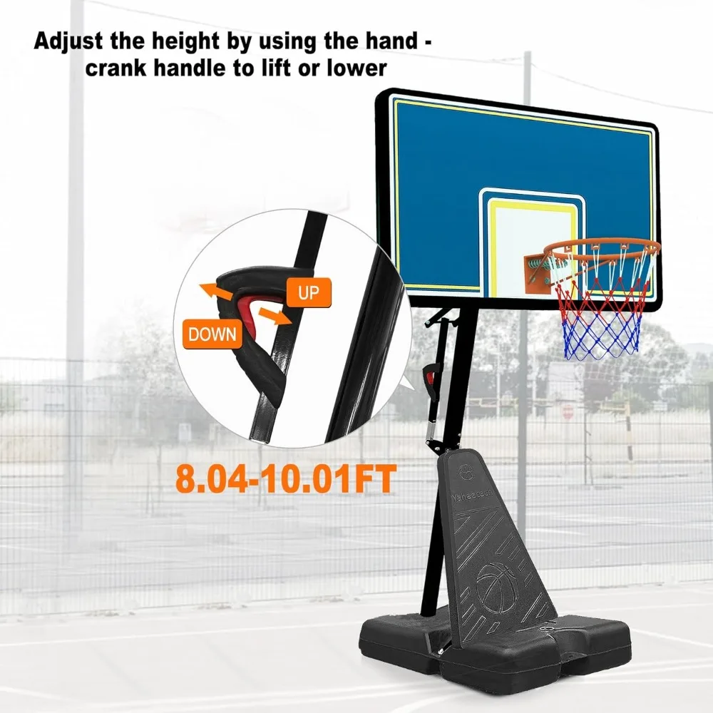 draagbare basketbalring voor buiten met hoogteverstelling van 8,04 tot 10 meter, onbreekbaar bord van 44 inch, heavy-duty frame voor alle leeftijden