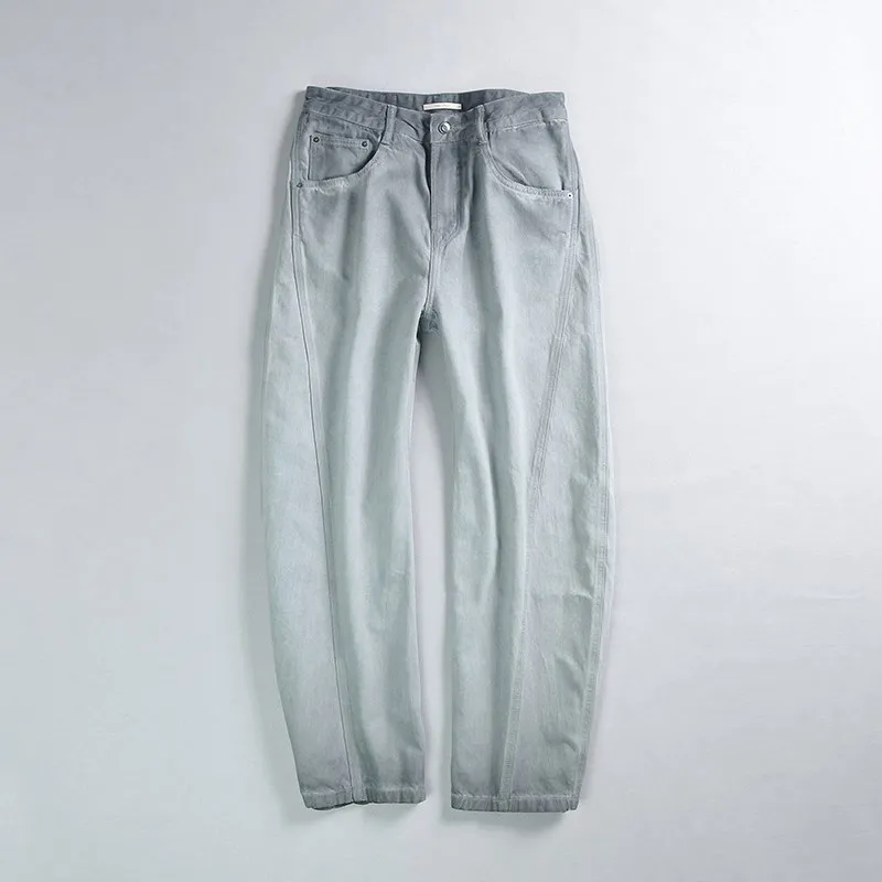 

Washed Loose Fit Men's Jeans Knife 3D Tailoring Straight Leg Heavy Duty Cement Grey Casual Trousers for Daily Wear
