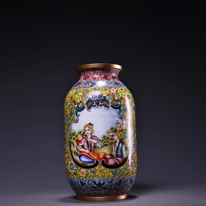Bronze Body Gilded Hand-Painted Enamel Flower Vase Ornament Antique Collection Home Office Decoration Craft Wholesale