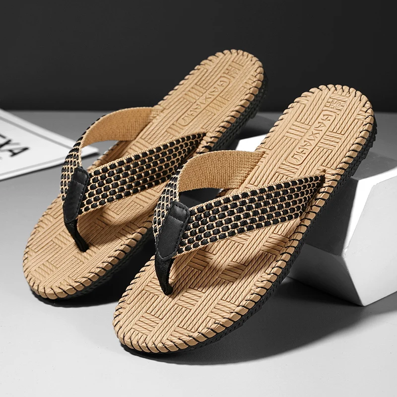 Cheap Summer Linen Slipper Men Indoor Home Shoes Lightweight Weaving Flip flops Men Bedroom Shoes Silent Casual Flip-flops Man