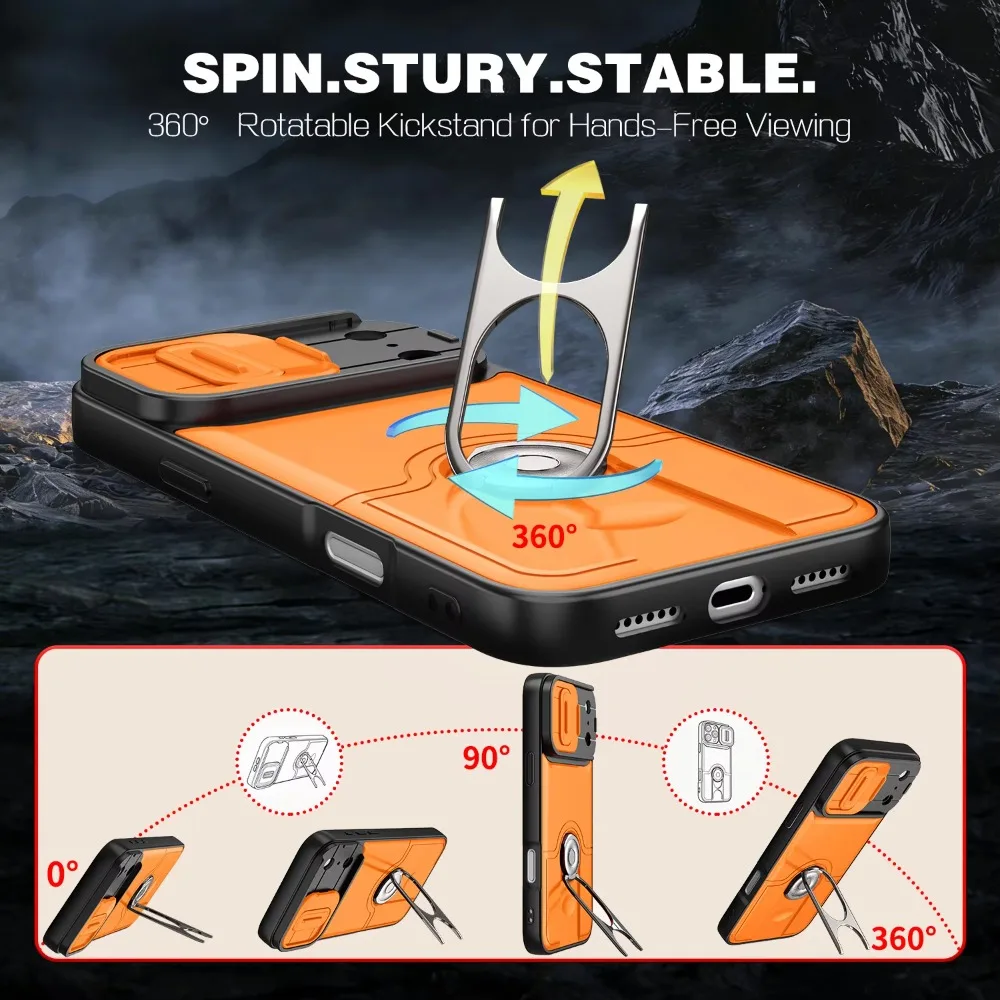 Heavy Duty Case for iPhone 17 Pro 17 16 15 14 13 12 Pro Max Plus Slide Camera Lens Finger Ring Bracket Shockproof Anti-Drop Case view 4