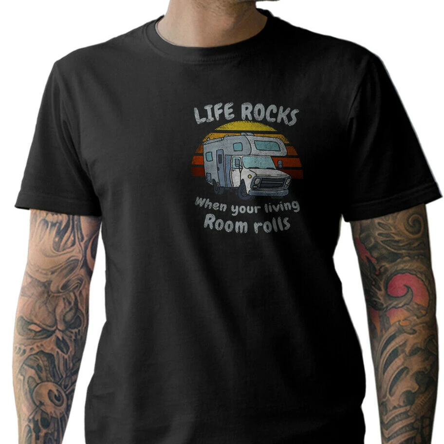 T-Shirt Motorhome Caravan Camping 80er 90er Retro Camping Holiday Men's Short Sleeve Casual Cotton TShirt