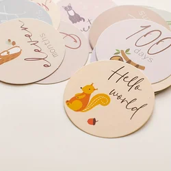 18 Pcs Hello World Newborn Baby Announcement Sign with Cute Woodland Animals Pattern Wooden Baby Monthly Milestone Card