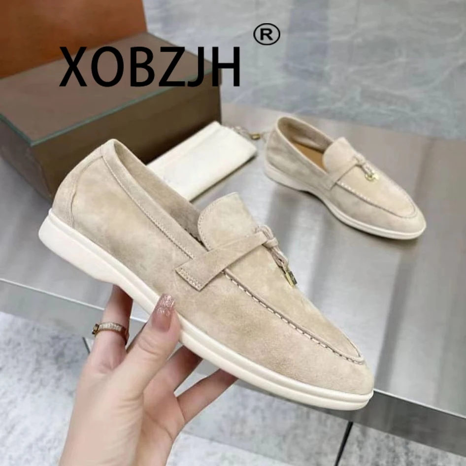 

Moccasines Suede Women Loafers Summer Walk Shoes Spring Autumn Fashion Causal Leather Metal Pendant Flat Shoes Lazy SlipOn Mules