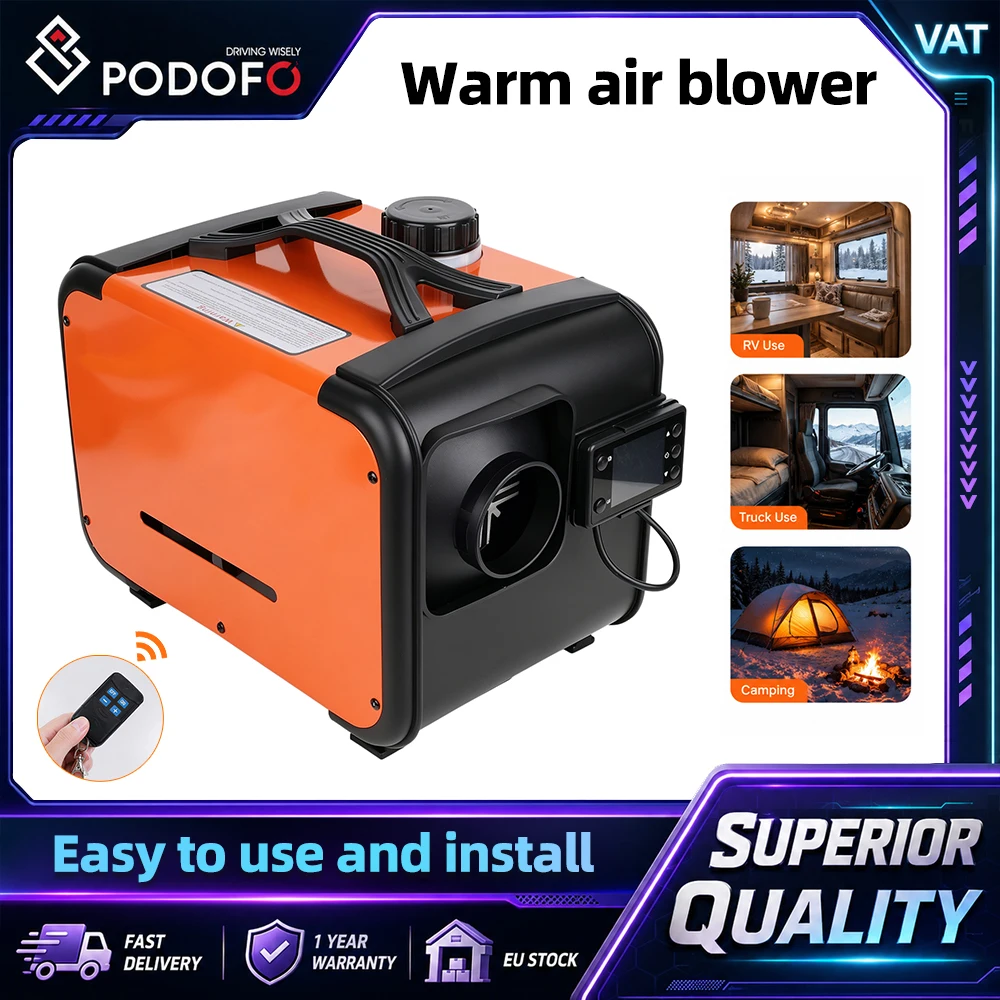 Podofo, riscaldatore ad aria diesel orizzontale 12V 24V, riscaldatore da parcheggio, riscaldatore per veicoli, riscaldatore per auto con telecomando,
