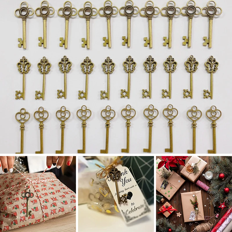 30Pcs/set Vintage  Keys Antique Bronze Keys Retro Pendant Necklace Fancy Decor DIY Jewelry Necklace Jewelry Making Craft Gifts