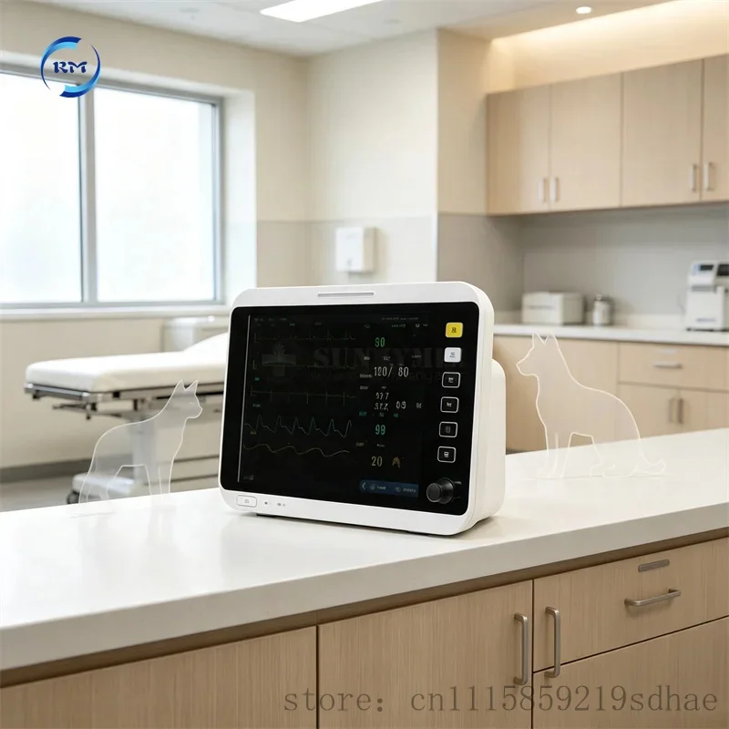 Veterinary Portable Vital Signs Multi‑parameter Monitor Temp Probe Blood Pressure Cuff Included