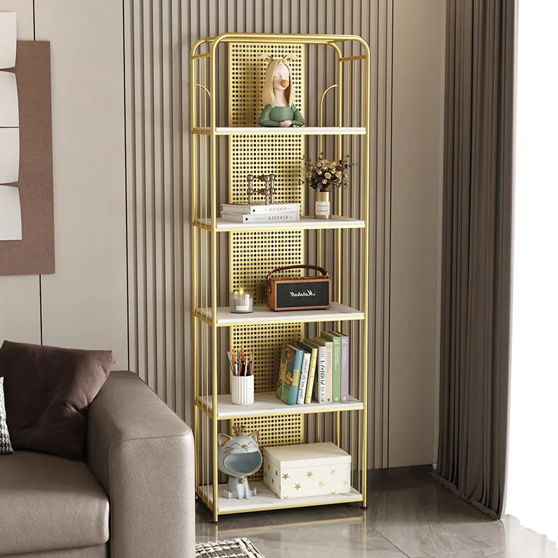 Light luxury bookshelf Floor shelf High-grade multi-layer wrought iron storage rack Living room display rack Hole board storage