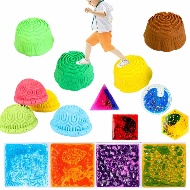 طفل يخطو الحجر التوازن التكامل الحسي لعبة مونتيسوري السائل اللمس الزحف الحصير Parish نشط لعبة معدات التوحد