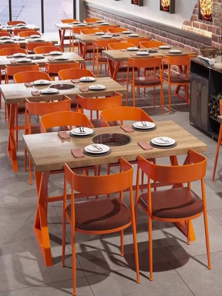 Commercial Industrial Iron Bar Table and Chair Combination Restaurant BBQ Shop Set