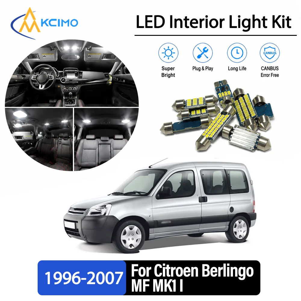 For Citroen Berlingo MF MK1 I 1996-2007 Premium No-Wire Continuous Glow Auto Interior LED Bulb Remodel Set Cabin Refit Lamps