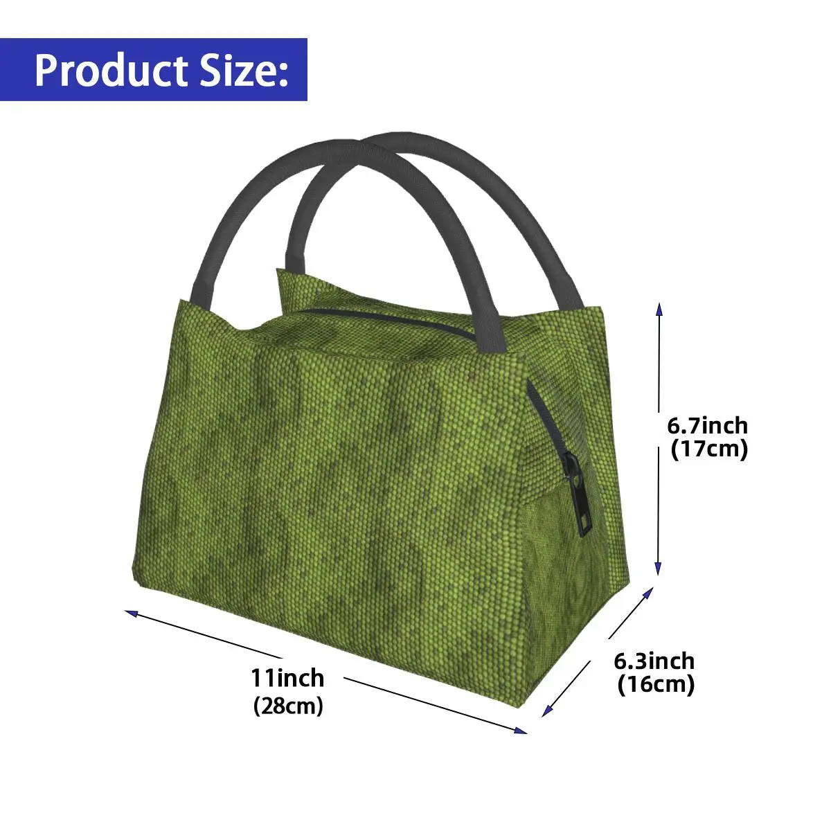 Green Lizard Skin Pattern Design Insulated Lunch Bag for School Bento Storage Food Boxes Portable Cooler Thermal Lunch Box Tote