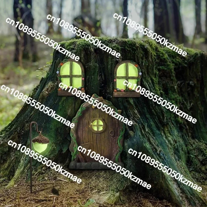 Suitable for resin luminous door and window pendant set outdoor garden fairy elf landscape wall decoration
