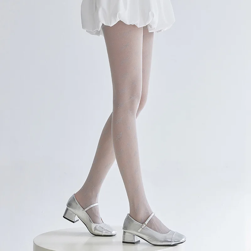 

Retro Small Flower Jacquard Cross Diamond-Shaped Ladies' Pantyhose Thin Sheer Lace Lolita Multi-Colored Rose Nylon Tights