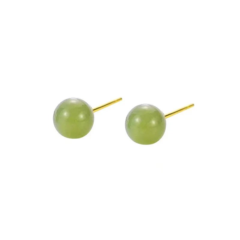 Natural Hetian Jade Green Ear Studs Simple Luxury Sense Earrings for Women Light Luxury suitable for daily wear Party Jewelry