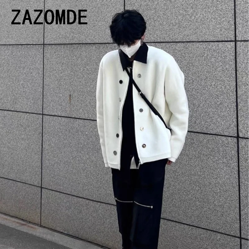 ZAZOMDE Men\'s Clothing Luxury Knit Cardigan Sweater Retro Zipper Long Sleeve Stylish Korean Popular Solid Color Leisure Knitwear