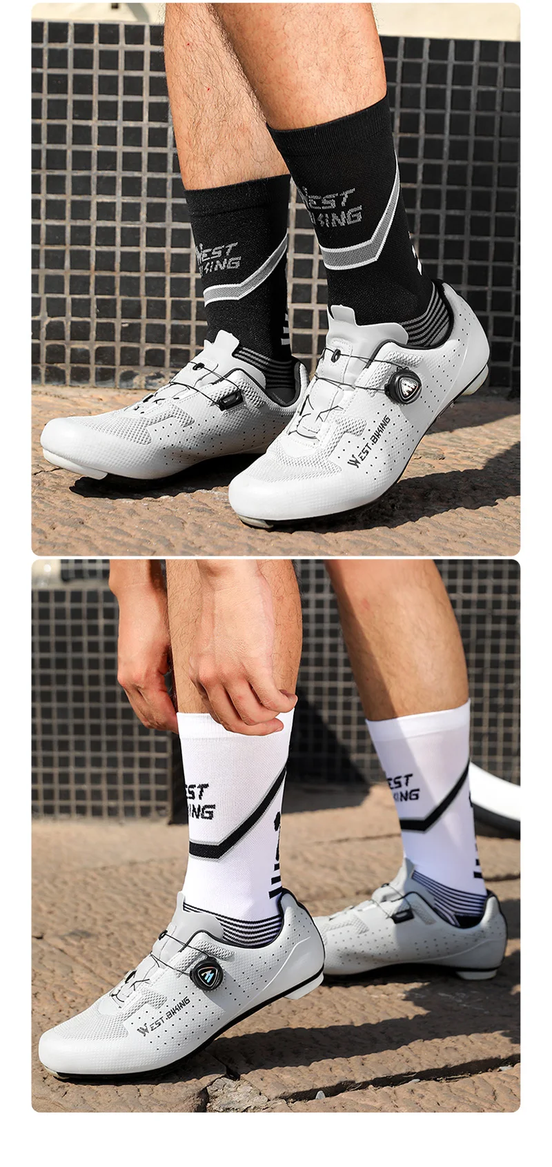 WEST BIKING Fahrradsocken für Männer und Frauen, gestreift, mit Logo, weich, dehnbar, atmungsaktiv, Sportsocken, Lauf- und Fahrradausrüstung, EU 37-44 – Detail 16