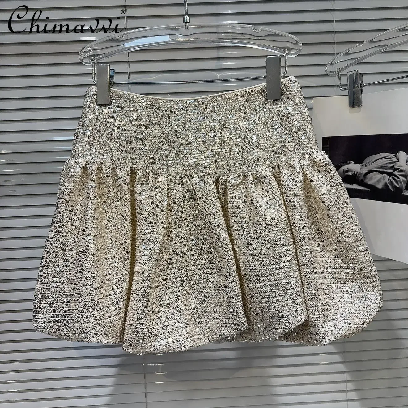 2024 Winter New Fashion Celebrity Shiny Sequined Skirt for Women's Heavy Elegant Versatile Bud Skirt Short Skirts for Women