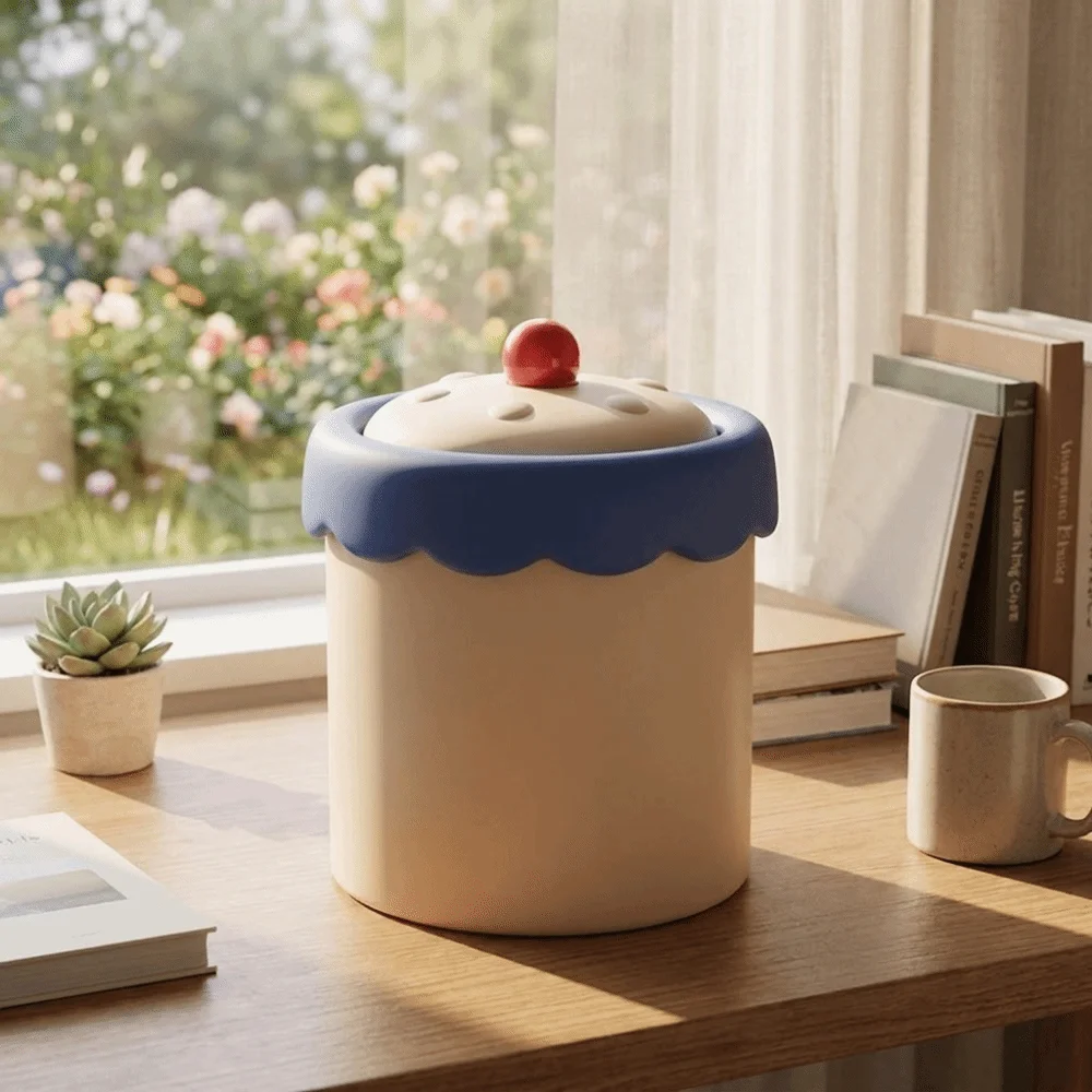 Durable Plastic Desktop Trash Can Cartoon Portable Waste Paper Basket Stylish Look with Cover Mini Waste Bin Office