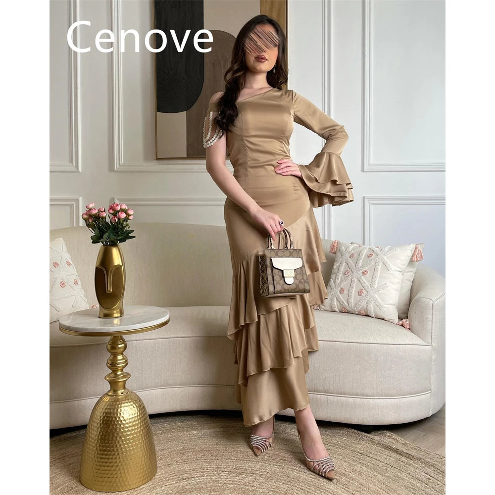 Cenove Champagne Off-the-shoulder NecklineProm Dress Long Length Mermaid con drappeggiato Evening Summer Party Dress per le donne 2023