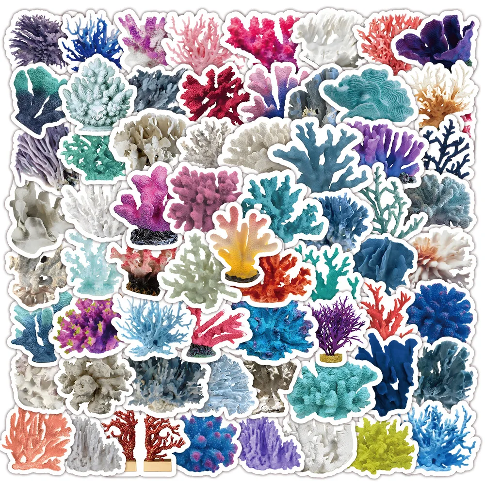 100pcs Coral Phone Stickers Underwater Colorful Mobile Phone Decoration Stickers Phone Cases Waterproof Guitar Stickers Decor