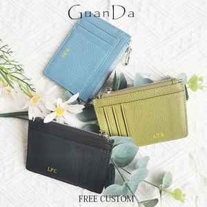 Custom Name Luxury Design Card Holder Fashion Zipper Genuine Leather Coin Purse Casual Wholesale Business Card Wallet For Woman